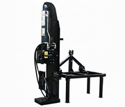 The Paddock Tractor 3pt Mount Log Splitter by Paddock is a black, dual-action log splitter with a vertical frame, four-legged platform, and hydraulic controls, shown on a white background. Designed for efficient log splitting.