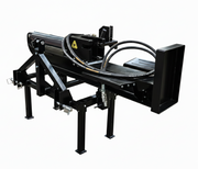 The Paddock Tractor 3pt Mount Log Splitter by Paddock features sturdy metal legs, hydraulic cylinder, and hoses for heavy-duty wood splitting. Shown in black on a plain white background.