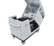 The Paddock Diesel Inverter 5kW Generator by Paddock features an open lid showing its internal components, wheels, a front handle, and side control panels—ideal for easy transport and emergency backup.