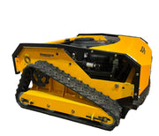 Yellow tracked robotic mower