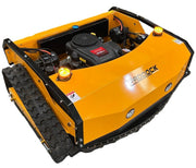 Yellow tracked lawn mowing machine with 'PADDOCK' branding.