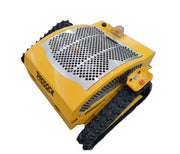 The Paddock Remote Controlled Mower 7.5HP - 530mm features a yellow tracked design, metal perforated cover, control buttons, and a 4-stroke petrol engine; shown isolated on a white background.