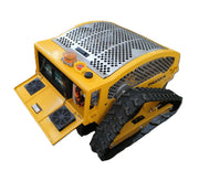 The Paddock Remote Controlled Mower 7.5HP - 530mm by Paddock features yellow tracks, metal vents, and an open compartment with visible wiring, designed for rugged terrain and remote operation.
