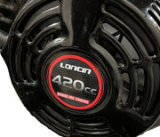 Close-up of a black engine recoil starter labeled Paddock, part of the Paddock Walk Behind Flail Mower 12HP - 900mm. The glossy, vented surface highlights its use in heavy duty mower equipment for vegetation control.