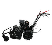 The Paddock Walk Behind Flail Mower 12HP - 900mm by Paddock features rugged wheels, an engine, handlebars, and control cables, designed for cutting vegetation and tough grass. Shown against a plain white background.