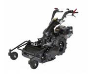 The Paddock Walk Behind Tractor Flail Mower Attachment by Paddock is shown on a white background. This rugged, two-wheeled black attachment features handlebars and controls, making it ideal for various mowing tasks.