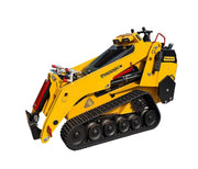 The Paddock™ Tracked Mini Loader Pro, featuring a striking yellow design with black accents and equipped with hydraulic attachments, showcases the versatility of modern construction equipment. Powered by a robust 58hp Yanmar 4-cylinder turbo diesel engine, this loader from Paddock is perfect for tight spaces and delivers efficient on-site performance—making it a top choice among mini loaders.